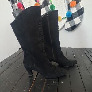 Paloma Vintage Tall Black Boots Suede Faux Lace Up Heeled Women's 8.5 Gothic